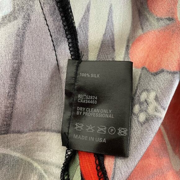 Veda Silk slip mini dress Hawaiian print tropical black wrap draped straps M - Picture 15 of 15